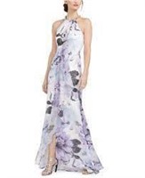 Calvin Klein Womens Floral Draped Halter Gown,