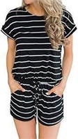 Essentials Short Sleeve Romper, Black/White