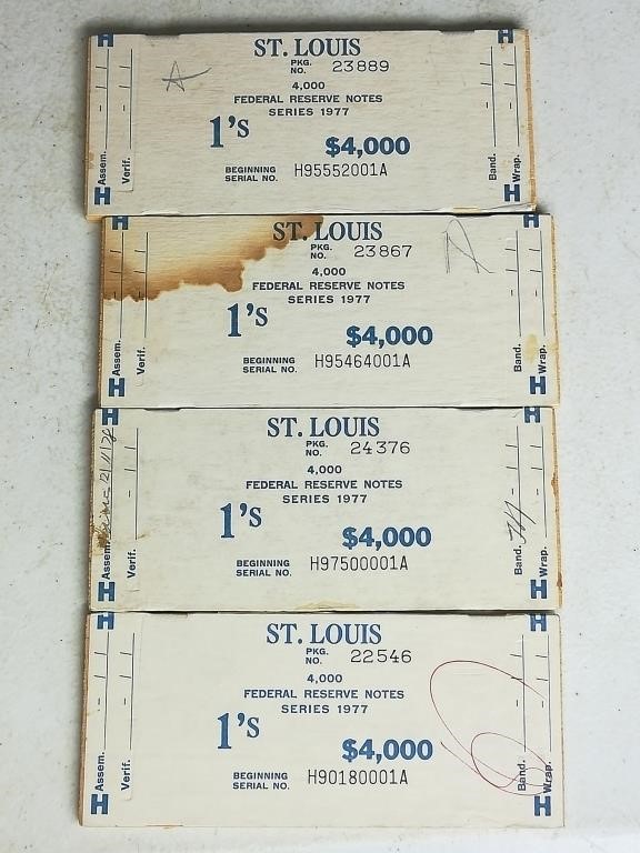 (4) $1 St. Louis Federal Reserve Wood Brick Ends