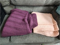 2 Handmade Knitted Throw Blankets