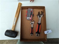 (2) Husky Adjustable Wrenches, Mallet & Other