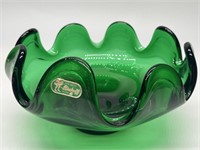 Vtg Bischoff Art Glass Green Bowl