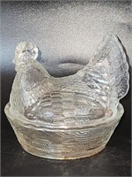 Glass Hen on Nest 5.5"L x 5.5"H
