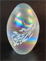 Iridescent Glass Egg Paperweight 2.5"H