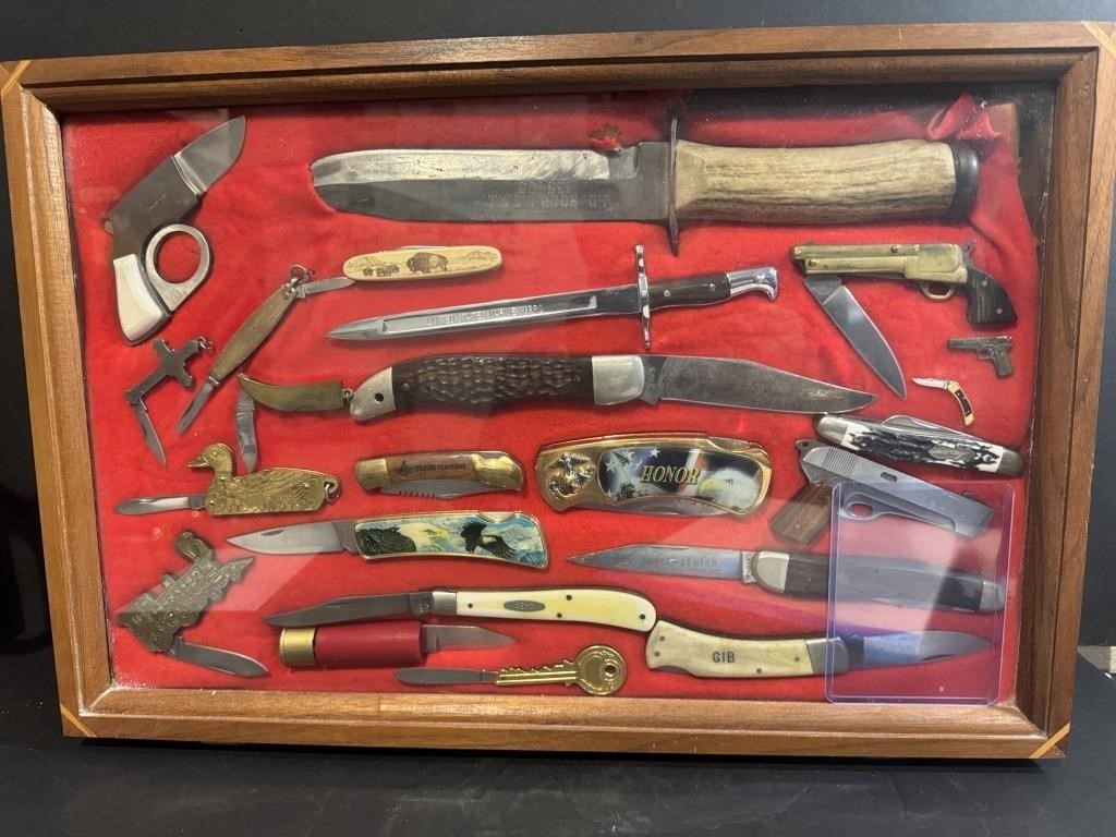 Vintage Collection of 24 knives in display case.