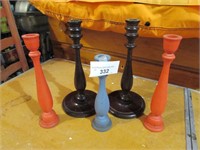 5pc turned Wood Candlesticks up to 12"