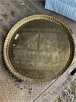 Egyptian decorative bronze plate. Diameter is 30.5