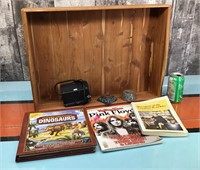 Large cedar tray, books & decor