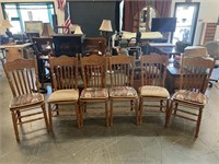 6 High Back Carved Spindle Oak Dining Chairs