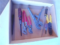pliers, vice grip, screwdrivers, wire stripper