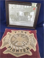 Print of Old Chicago Fire Dept Plus Pillow