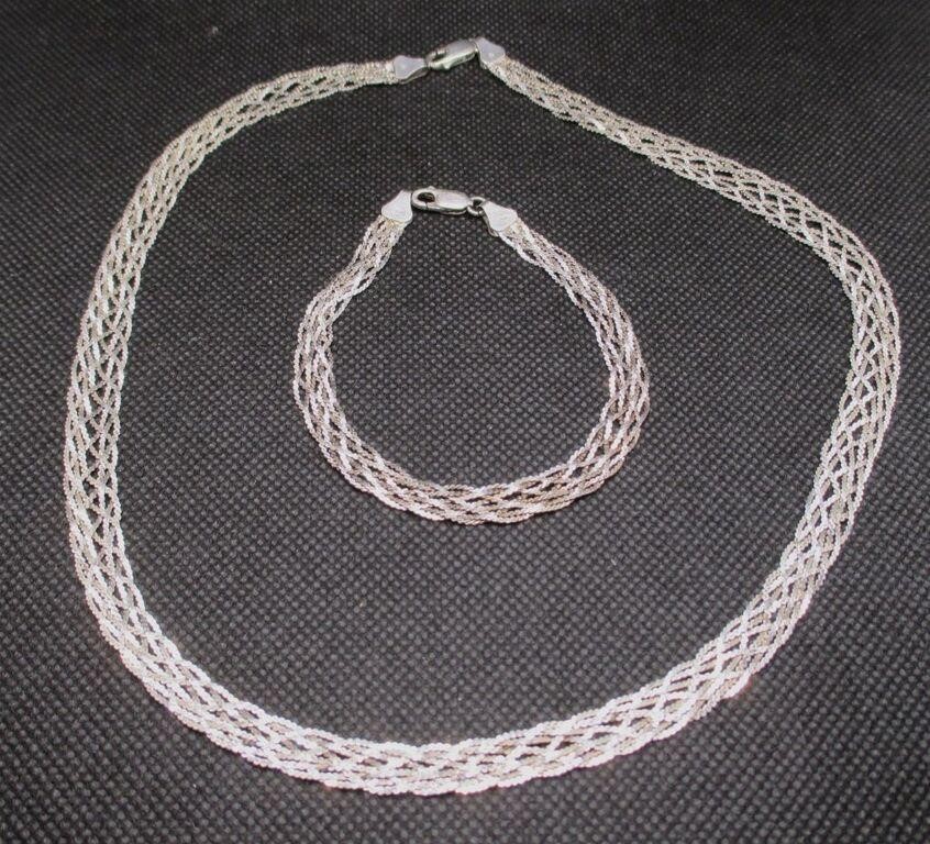Sterling Braided Herringbone Necklace & Bracelet