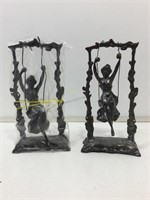 2 Solid Brass Swinging Girl Sculptures