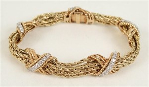 Banded Strand 14K Gold Bracelet w/ 1.5 ct Diamonds