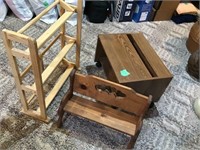 wood vhs rack, doll bench, other
