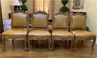 4 Antique Louis XV Leather Nailhead Accent Chairs