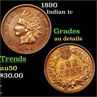 1890 Indian 1c Grades AU Details