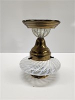 VINTAGE BRASS AND STRIPED GLASS CEILING LIGHT