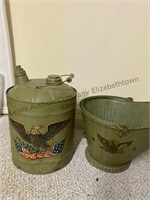 Vintage kerosene oil can and ash bucket