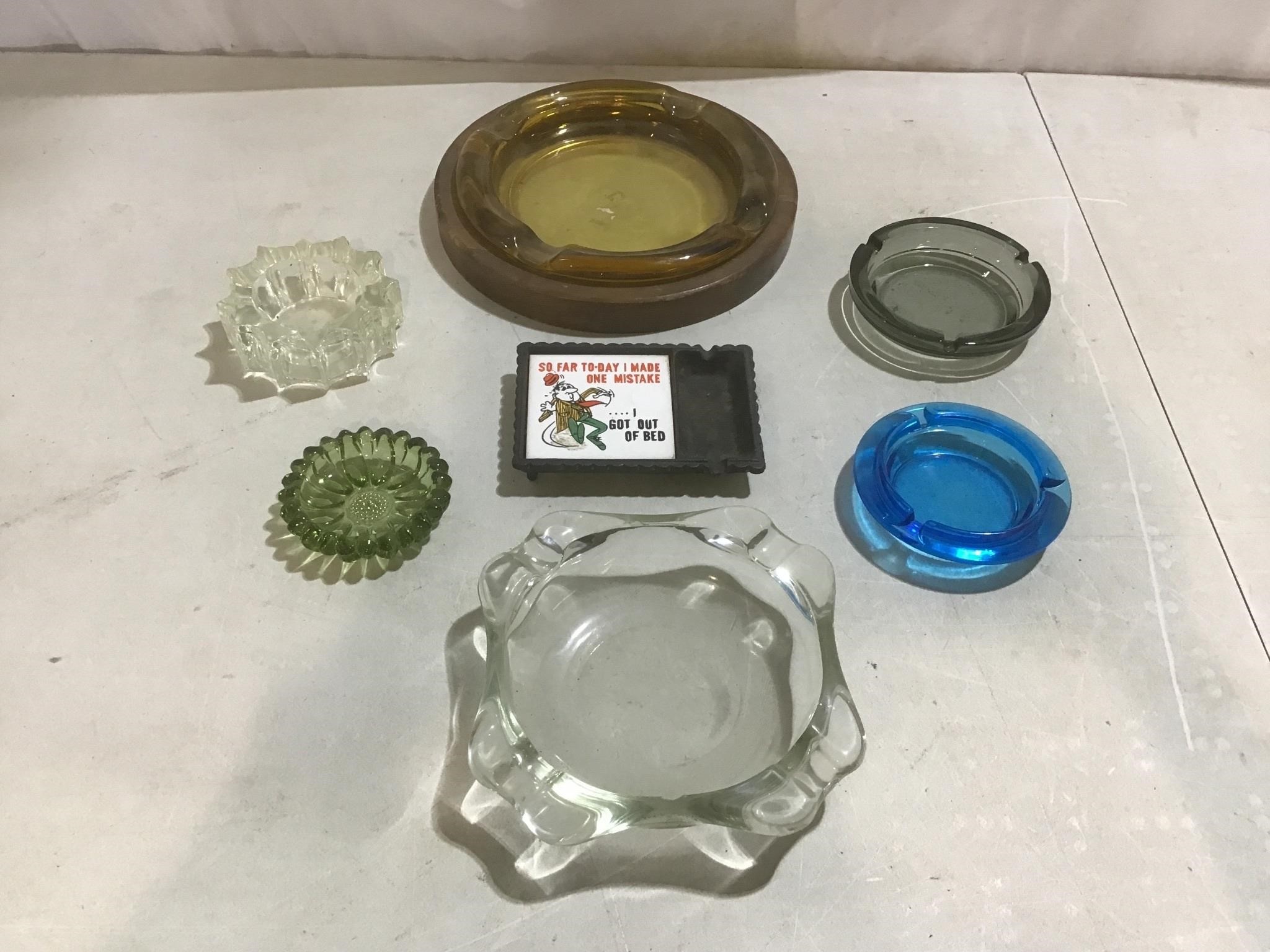 Assort glass, metal ashtrays