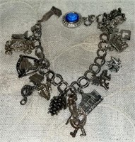 Vintage Sterling Silver Crest Craft Charm Bracelet