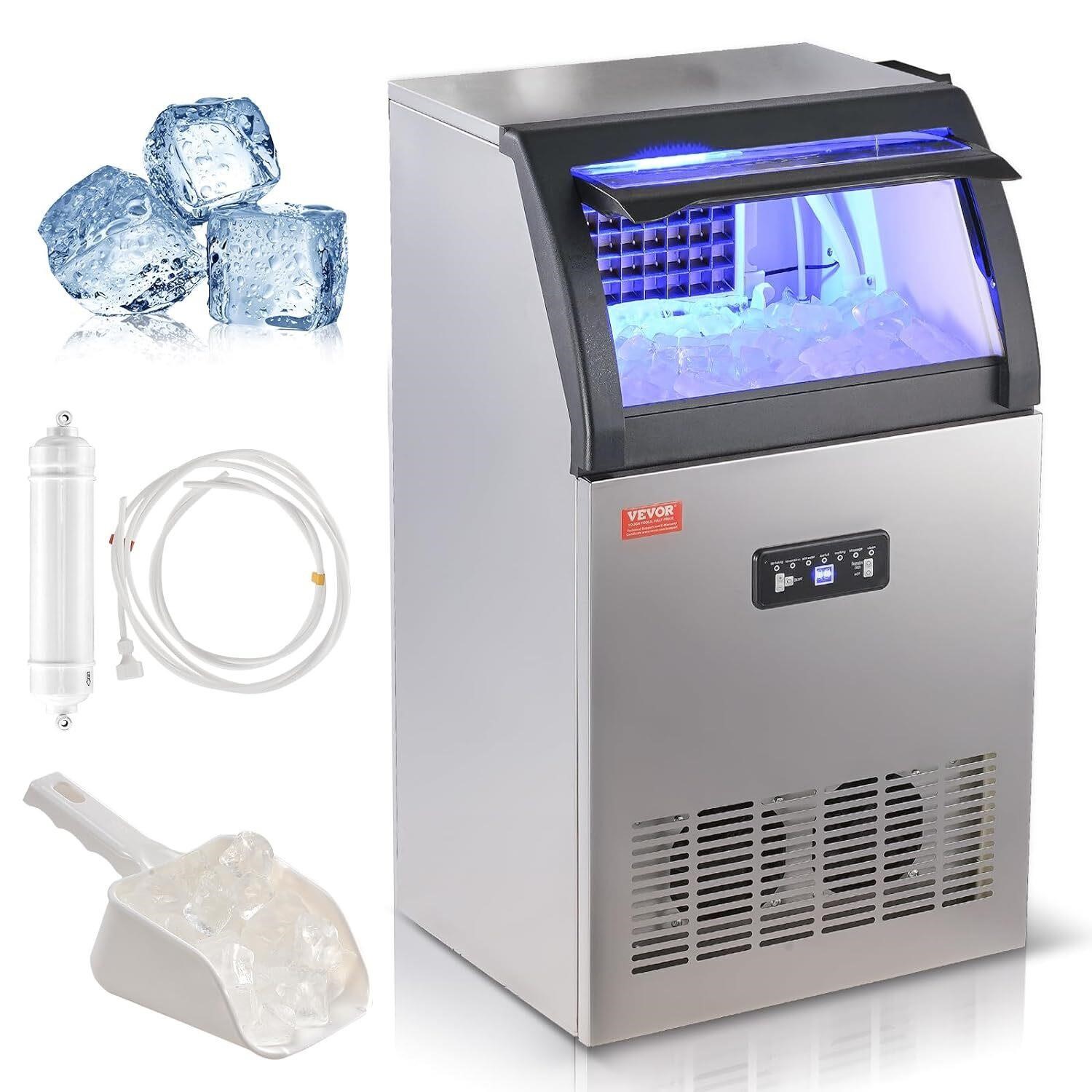 VEVOR Ice Maker  130lbs/24H  Silver