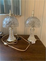 PAIR OF CRYSTAL LAMPS W/ GLASS SHADES