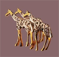 RARE VINTAGE GOLD & SILVER TRIPLE GIRAFFE BROOCH