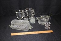 Glassware Butter Dish, (2) S&C, S&P Shakers, &