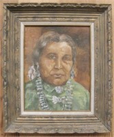 Framed Oil On Masonite Native American Portrait