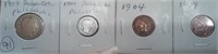 1904 silver half dollar & dime + 2 indian pennies