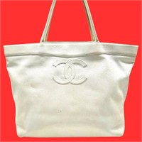 Chanel Vintage XL White Leather Caviar Tote