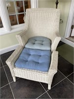 Vintage Wicker Arm Chair with Ottoman