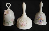 3pc Vtg Flower Porcelain Bells
