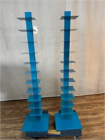 Pair Blue Metal Spine Tower Bookshelves