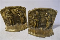 Pair Heavy Cast Brass Bookends 4 1/2"W