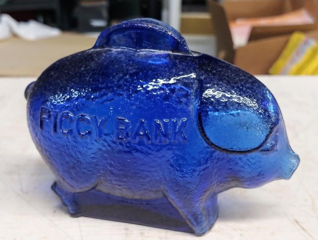 COBALT BLUE GLASS PIGGY BANK