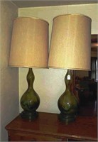 Pair of Mid Century Green Lamps