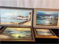 4pc Framed Signed Oil Painting Seascapes