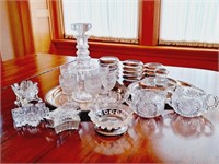 glass wear and silver plate trays