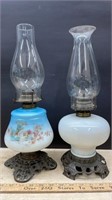 2 Antique Milk Glass Oil Lamps