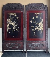 Oriental Carved & Inlaid Dressing Screens