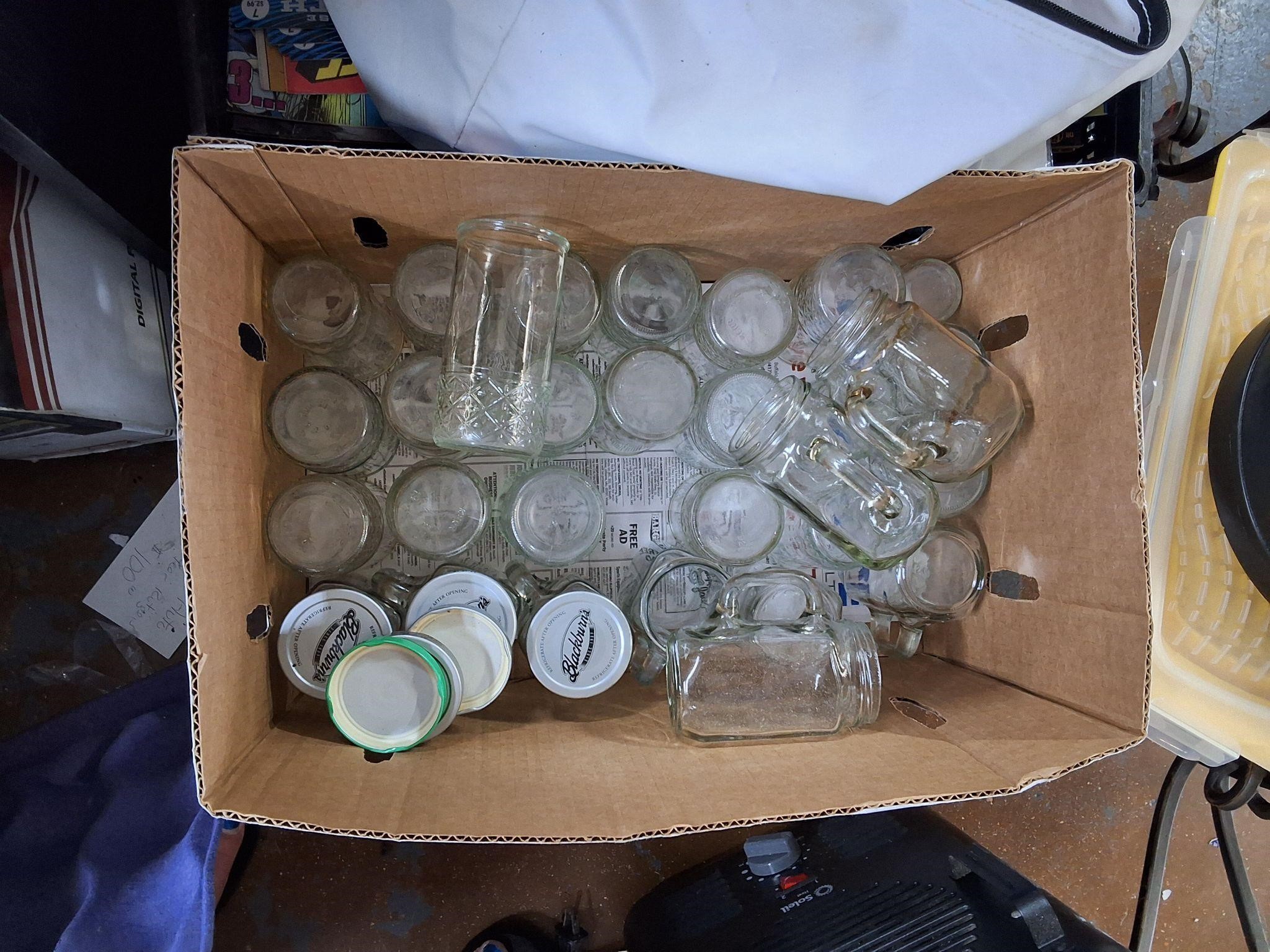 Box of jars and glasses