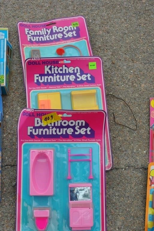 3 sets of doll furniture and appliances