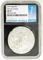 Coin 2019 1st Day Issue Silver Eagle NGC MS70