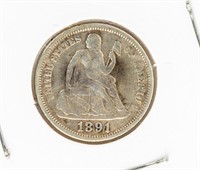 Coin 1891 Liberty Seated Dime-VF