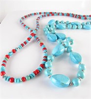 Two Turquoise and Coral Necklaces, Pollack