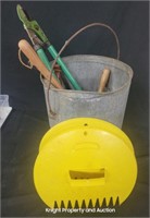 Metal Bucket with Garden Tools