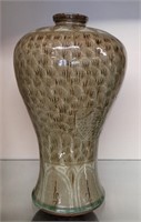 Chinese Celadon Vase with fish design 10 inches
