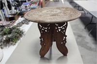 ANTIQUE HAND CARVED INLAY TABLE- 18 INCHES TALL
